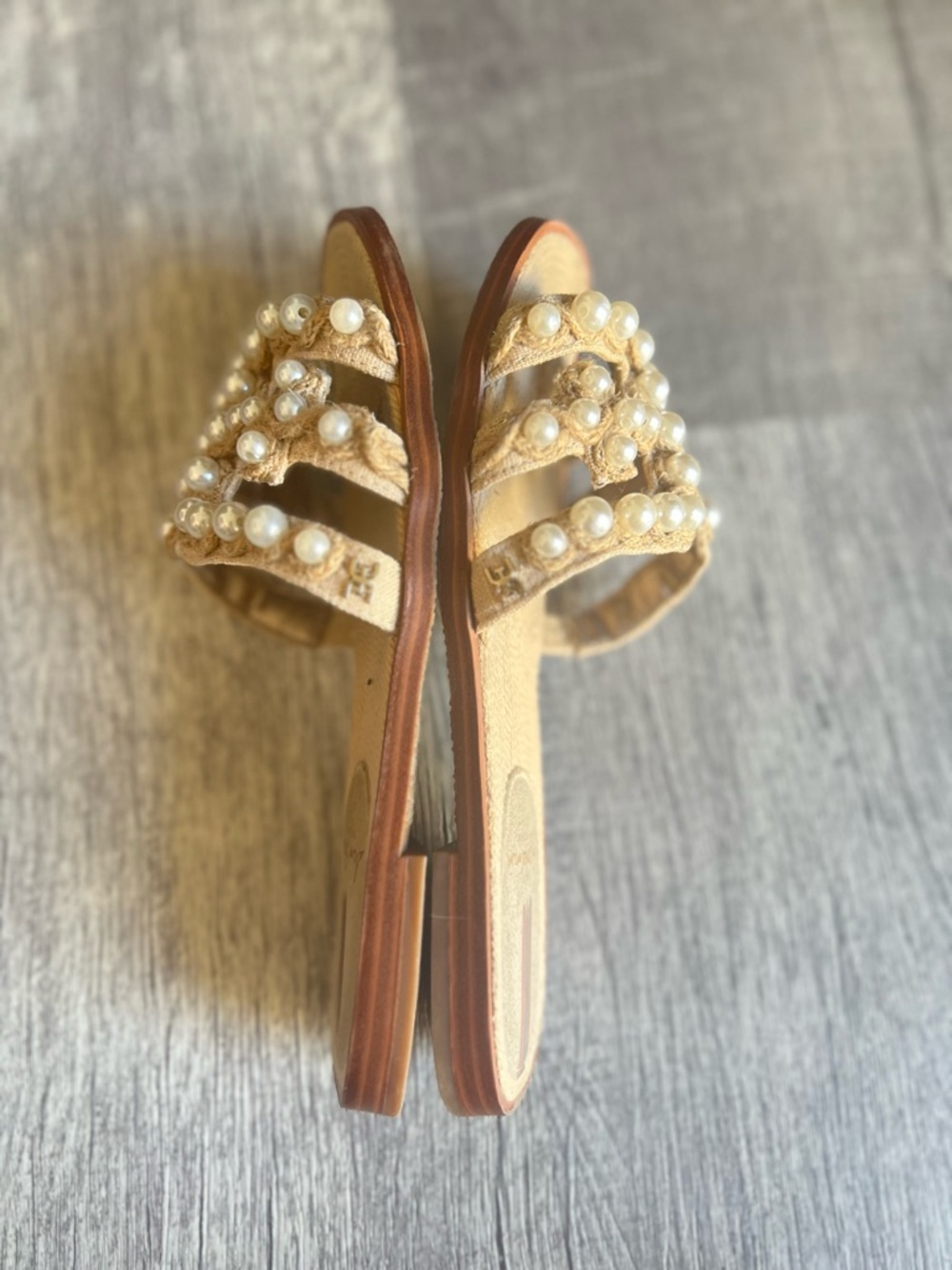 Sam Edelman Natural Pearl Embellished Woven Slide Sandals - Picture 4 of 10